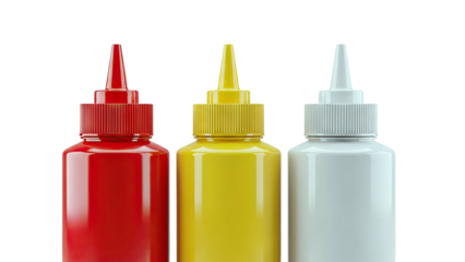 Three Squeeze Bottles: Red, Yellow, and White