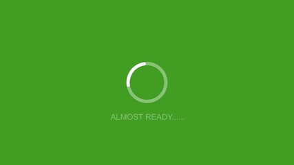 Loading animation with almost ready text on green background loading progress circle buffering waiting
