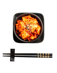 Kimchi, korean traditional food with chopsticks Isolated on Transparent or White Background