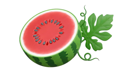 3D Rendering of a Sliced Watermelon with Leaf