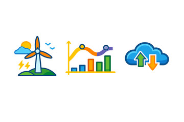 Fototapeta premium Clean energy, data analysis and cloud storage icons