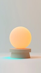 Soft Glowing Sphere on Minimalist Wooden Base Display Digital Mental Health Support