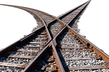 Crossing Railway Tracks on White Background