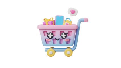 Kawaii 3D Cart Icon for E commerce
