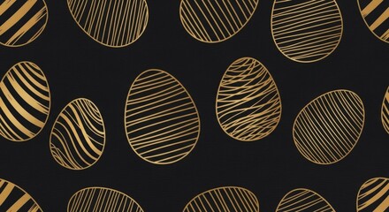 Elegant gold easter egg pattern on black background for festive design