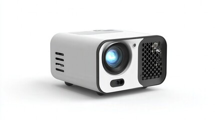 Compact mini projector device isolated on white background