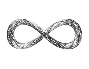 Eternity text in minimalist silver wire calligraphy,white background.