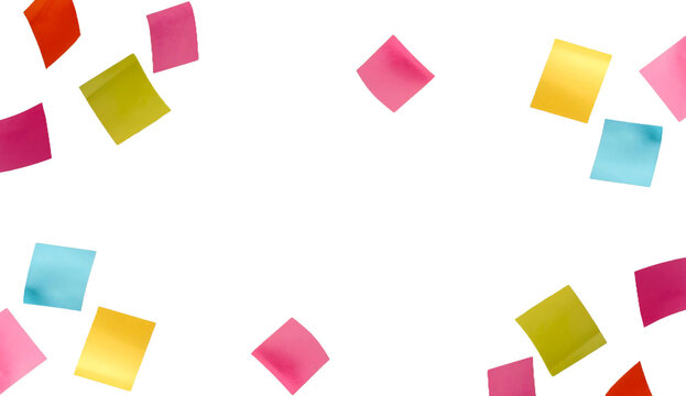 Falling Colorful Sticky Notes Border on White Background &ndash; Creative Stationery Frame for Business Planning and Brainstorming