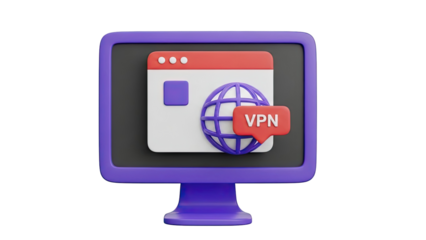 3D Icon: Computer Monitor with VPN and Globe