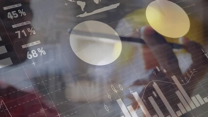 Animation of statistics and financial data processing over businessman using smartphone - Powered by Adobe