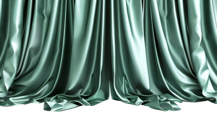 Green curtain with soft folds and shadows isolated on a white background