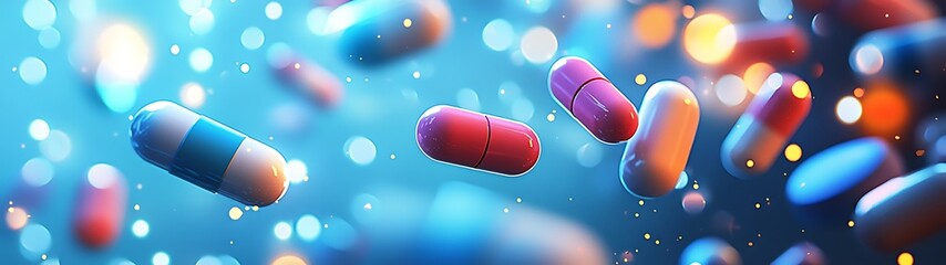 Colorful Capsules Falling Through Vibrant Backgrounds Charming Cartoon Medical