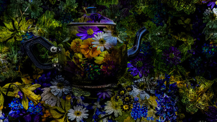 teapot on a green background