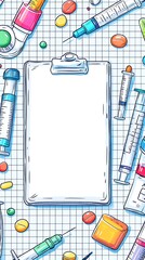 Colorful Medical Supplies and Stationery Background Charming Cartoon Medical