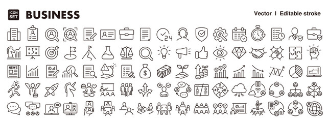 Business, Finance and Teamwork Icon Big Set &ndash; Editable Line Style