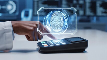 A person making a digital payment using a futuristic interface on a sleek device - Powered by Adobe