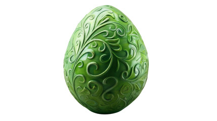 Green Easter egg with a decorative pattern isolated on a white background
