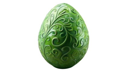 Green Easter egg with a decorative pattern isolated on a white background