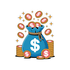 Cartoon Money Bag with Coins