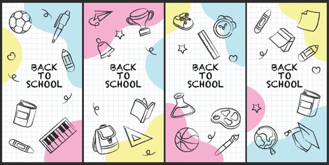 Set of hand drawn back to school element template background