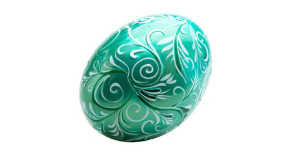 Green Easter egg with a decorative pattern isolated on a white background