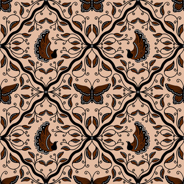 vintage brown batik sidomukti seamless pattern. Classic javanese batik from Indonesia. good for fabric, textile, fashion design, wallpaper, wrapping paper, background, dress.