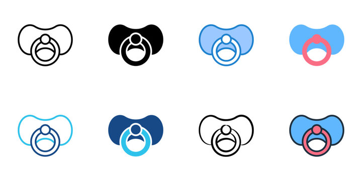 Pacifier icons set multiple style collection. Editable stroke 
