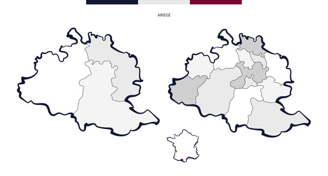 D&eacute;partement et cantons de l'Ari&egrave;ge - Occitanie (France)