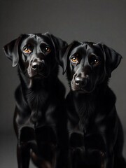 A Studio Portrait of Two Black Dogs