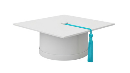 White Graduation Cap with Turquoise Tassel