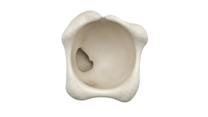 Close up of a single png isolated transparent background white bone fragment with textured surface and dark background