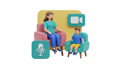 3D Illustration of Online Counseling Session with Icons