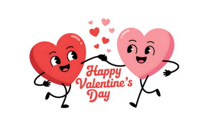 Two smiling hearts with happy valentine s day text on a black background