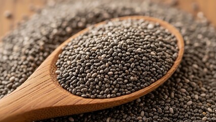 Raw organic buckwheat and black poppy seeds are healthy dry ingredients served in wooden spoons as isolated cooking grains for a natural diet