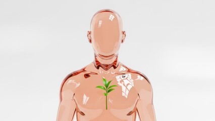 Transparent Human Figure with Plant Symbol Health Nature Wellness. Concept featuring transparent, human figure, plant symbol, health, nature.