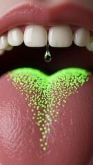Close-up of Glossy Lips with Green Heart Design Mouth Sparkles Beauty. Concept featuring mouth, lips, close-up, glossy, heart.