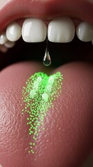 Close-Up of Mouth with Droplet and Glitter Tongue Beauty Oral. Concept featuring mouth, droplet, tongue, glitter, close-up.