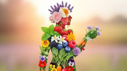 Floral and Fruit Woman Silhouette Health Nature Vegetables. Concept featuring floral, fruit, woman silhouette, health, nature.
