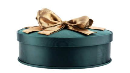 Green gift box adorned with a luxurious golden bow isolated on a white background