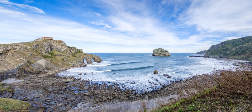 San Juan de Gaztelugatxe Hermitage, Rocky Coastline and Bay on the Basque Coast