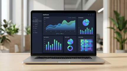 Laptop displaying data visualization dashboard