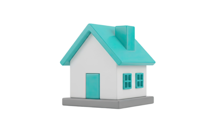 3D Render of a Minimalist House with Turquoise Roof and Windows