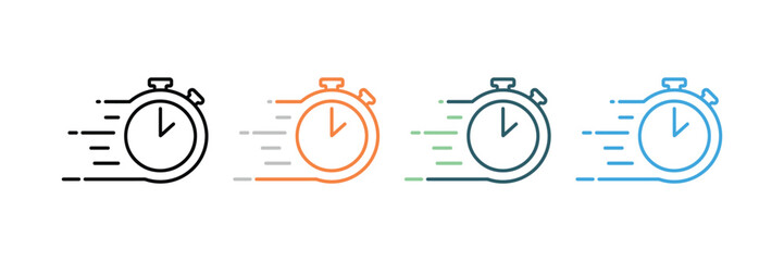 Stopwatch Speed Icons Set. Time Tracking, Fast Timer, Chronometer symbol. Vector Illustration
