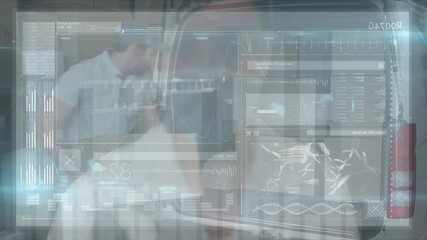 Animation of data processing over caucasian male courier - Powered by Adobe