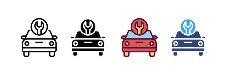 Car service and repair icon set outline, solid, flat, and filled line styles. vector illustration