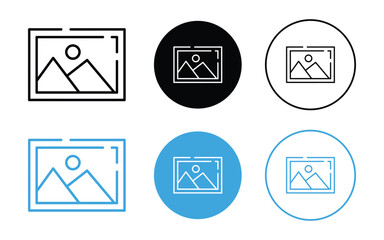 Collection of image icon set.  landscape with mountains and a sun symbol. Gallery icon. vector illustration