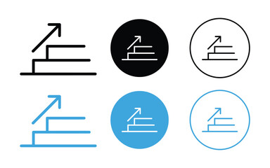 Staircase with an upward arrow icon set. progress and growth symbol. vector illustration