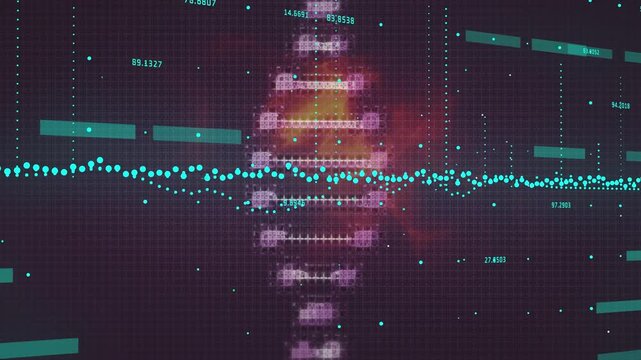 Animation of graphs and dna in black and orange digital space