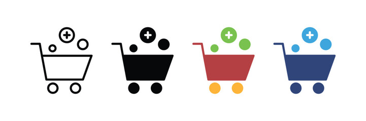 add to cart icon set. shopping cart symbol for web or app design element. vector illustration