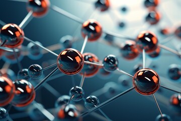 Abstract atomic structure forming a network of interconnected metallic spheres
